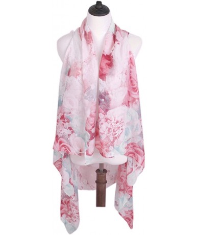 Cover-Ups Multi Use Floral Chiffon Kimono Scarf Wrap Vest Beach Cover Up - Pink - CK12JFA8GLL $18.37