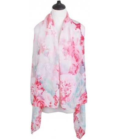 Cover-Ups Multi Use Floral Chiffon Kimono Scarf Wrap Vest Beach Cover Up - Pink - CK12JFA8GLL $18.37