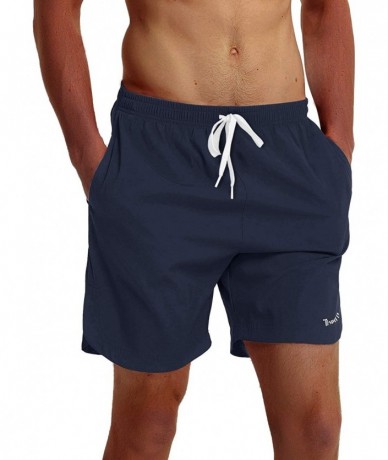 Trunks Men's Stripe Running Workout Training Athletic Shorts Drawstring Casual Shorts - A01-navy - CX19EMOT55W $35.65