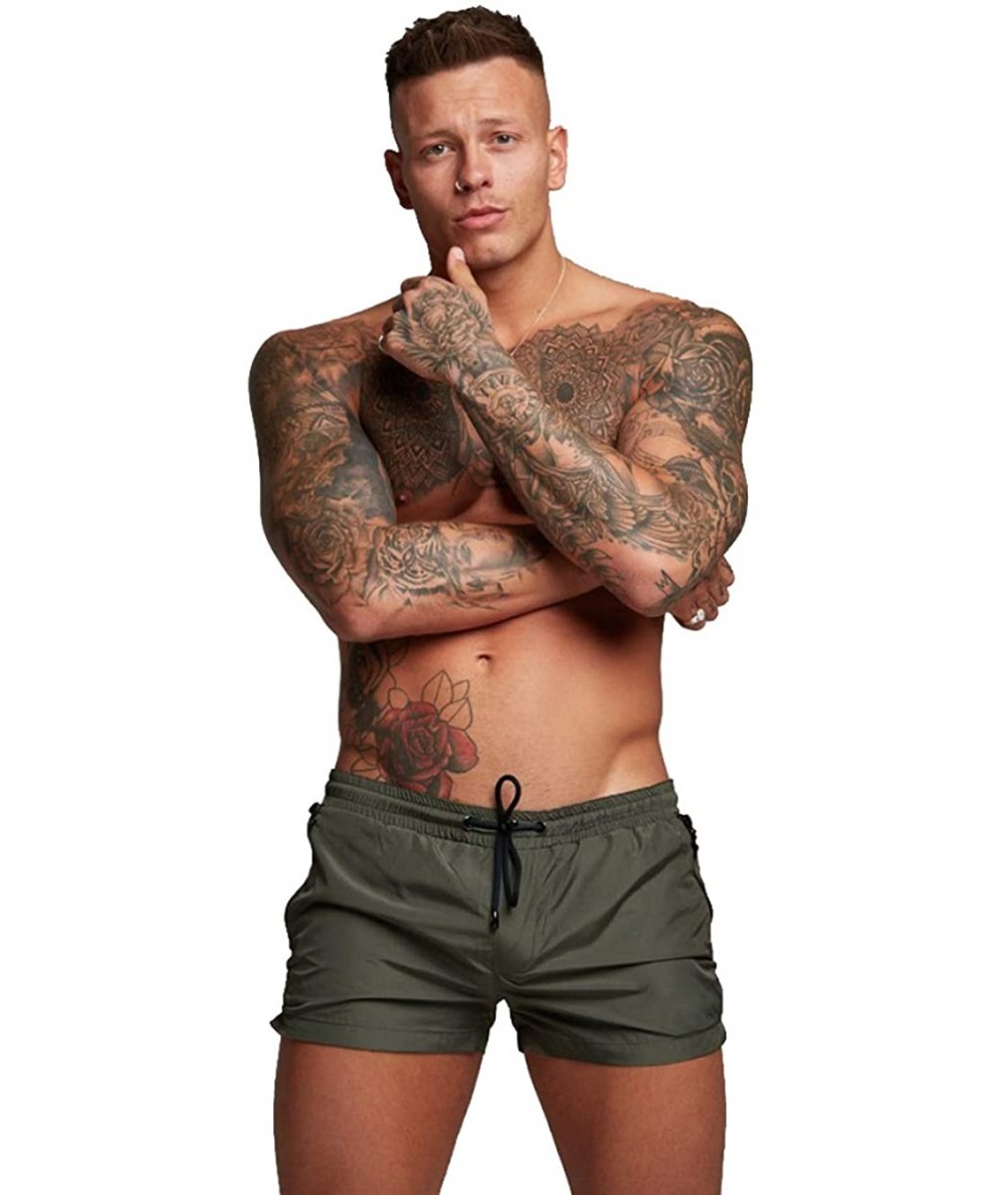 Trunks Mens Swimwear Sports Shorts Swim Trunks with Zipper Pockets - Army Green - CW18RQLUCG4 $32.49