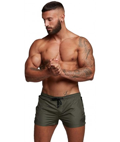 Trunks Mens Swimwear Sports Shorts Swim Trunks with Zipper Pockets - Army Green - CW18RQLUCG4 $32.49