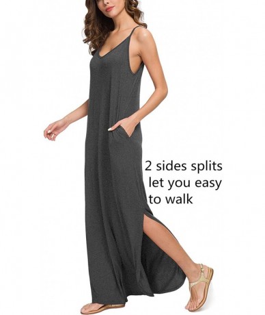 Cover-Ups Sleeveless Strappy Cami Maxi Long Dress V Neck with Pockets Casual Beach Skirt Cover Up Slits - Gray - CD18QS7LEL7 ...