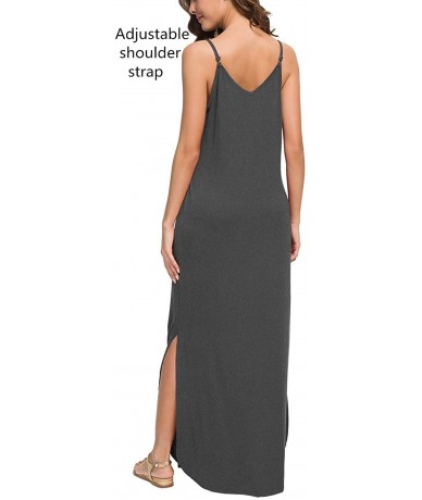 Cover-Ups Sleeveless Strappy Cami Maxi Long Dress V Neck with Pockets Casual Beach Skirt Cover Up Slits - Gray - CD18QS7LEL7 ...