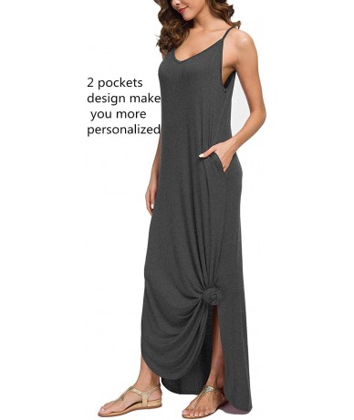 Cover-Ups Sleeveless Strappy Cami Maxi Long Dress V Neck with Pockets Casual Beach Skirt Cover Up Slits - Gray - CD18QS7LEL7 ...