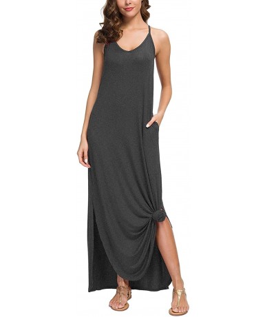 Cover-Ups Sleeveless Strappy Cami Maxi Long Dress V Neck with Pockets Casual Beach Skirt Cover Up Slits - Gray - CD18QS7LEL7 ...