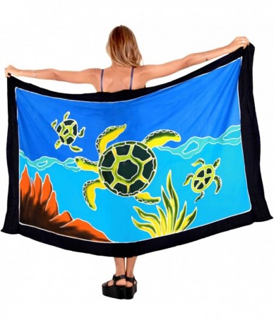 Cover-Ups Women's Beach Cover Up Pareo Canga Swimsuit Sarong Skirt Hand Paint A - Blue_o637 - CY121U7XWXP $40.13