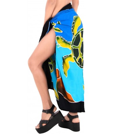 Cover-Ups Women's Beach Cover Up Pareo Canga Swimsuit Sarong Skirt Hand Paint A - Blue_o637 - CY121U7XWXP $40.13