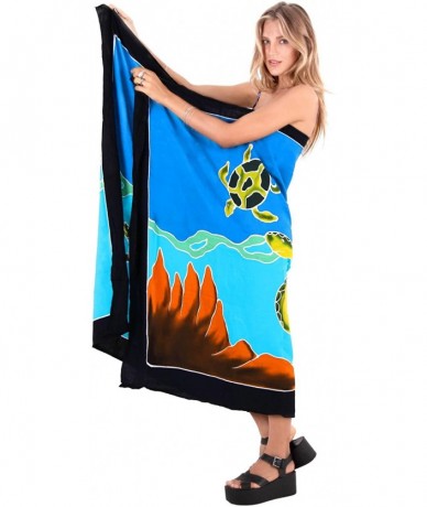 Cover-Ups Women's Beach Cover Up Pareo Canga Swimsuit Sarong Skirt Hand Paint A - Blue_o637 - CY121U7XWXP $40.13