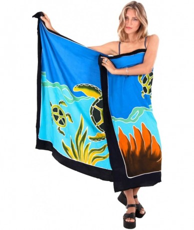 Cover-Ups Women's Beach Cover Up Pareo Canga Swimsuit Sarong Skirt Hand Paint A - Blue_o637 - CY121U7XWXP $40.13