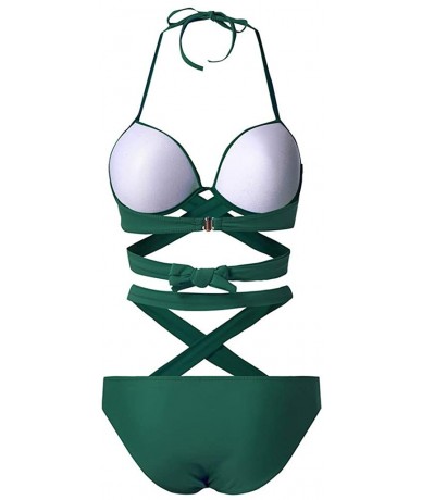 Racing Women One Piece Swimsuit High Neck Plunge Mesh Ruched Monokini Swimwear - C-green - CL194EAT7D9 $30.43