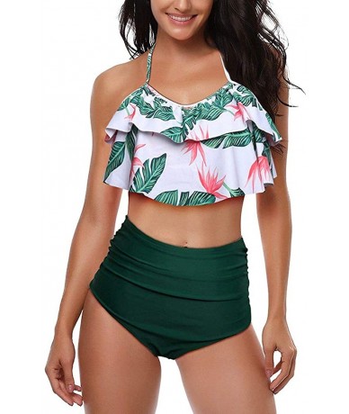 Tankinis Swimsuit for Women Two Pieces Top Ruffled Backless Racerback with High Waisted Bottom Tankini Set - Green - CH194WWE...