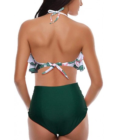 Tankinis Swimsuit for Women Two Pieces Top Ruffled Backless Racerback with High Waisted Bottom Tankini Set - Green - CH194WWE...