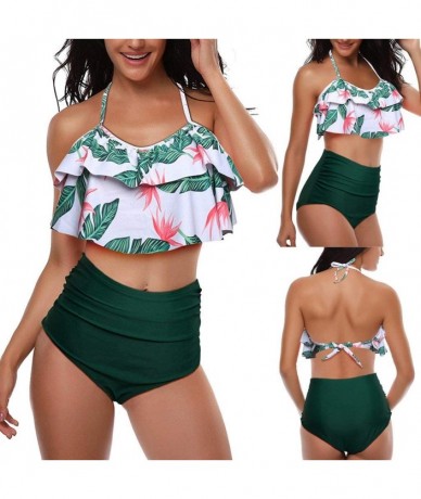 Tankinis Swimsuit for Women Two Pieces Top Ruffled Backless Racerback with High Waisted Bottom Tankini Set - Green - CH194WWE...