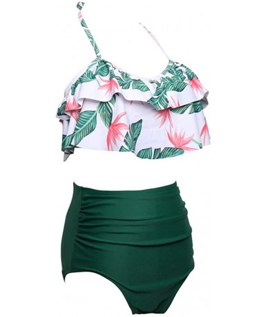 Tankinis Swimsuit for Women Two Pieces Top Ruffled Backless Racerback with High Waisted Bottom Tankini Set - Green - CH194WWE...