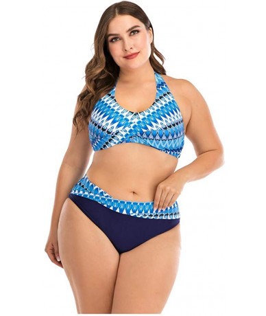 Cover-Ups Plus Size Womens High-Waisted Bikini Set Two Pieces Beach Swimwear Bathing Suit Swimsuits - 03 Blue - CY194E2WIH6 $...