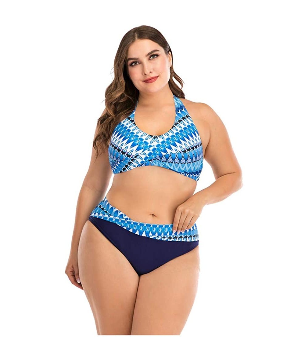 Cover-Ups Plus Size Womens High-Waisted Bikini Set Two Pieces Beach Swimwear Bathing Suit Swimsuits - 03 Blue - CY194E2WIH6 $...