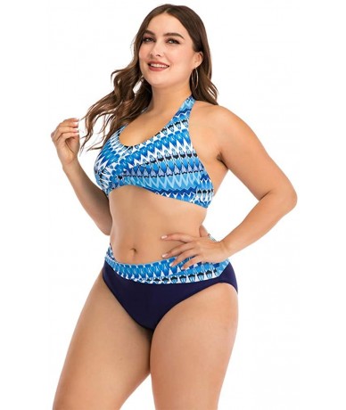 Cover-Ups Plus Size Womens High-Waisted Bikini Set Two Pieces Beach Swimwear Bathing Suit Swimsuits - 03 Blue - CY194E2WIH6 $...