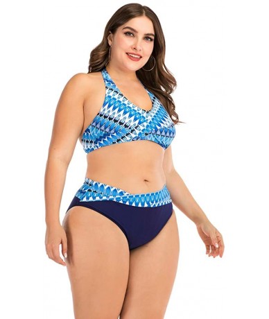 Cover-Ups Plus Size Womens High-Waisted Bikini Set Two Pieces Beach Swimwear Bathing Suit Swimsuits - 03 Blue - CY194E2WIH6 $...