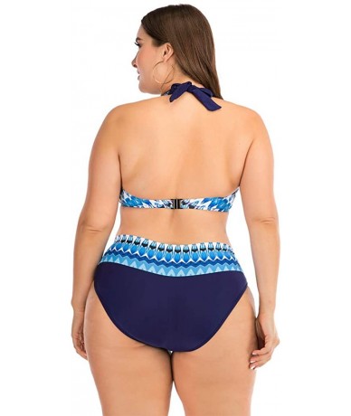 Cover-Ups Plus Size Womens High-Waisted Bikini Set Two Pieces Beach Swimwear Bathing Suit Swimsuits - 03 Blue - CY194E2WIH6 $...