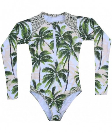 One-Pieces Women Coconut Tree Printed Zipper One-Piece Swimsuit 2020 New Long Sleeve Beachwear Swimwear - Green - C3193QWZAIS...