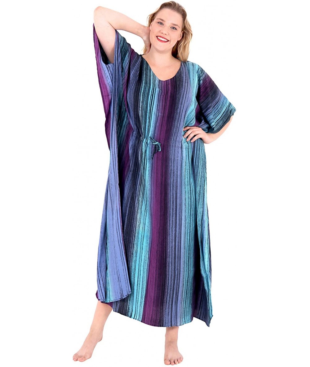 Cover-Ups Women's Loose Caftan Swimsuit Cover Up Beach Casual Dress Hand Tie Dye - Autumn Purple_l260 - CP129WXD0W7 $45.79