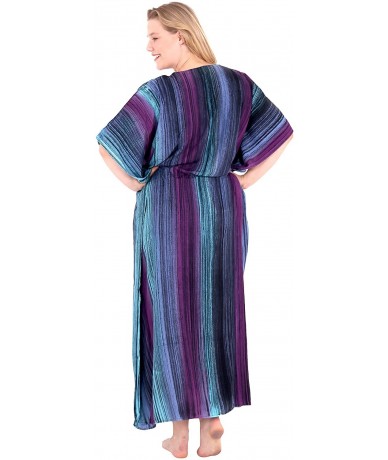 Cover-Ups Women's Loose Caftan Swimsuit Cover Up Beach Casual Dress Hand Tie Dye - Autumn Purple_l260 - CP129WXD0W7 $45.79