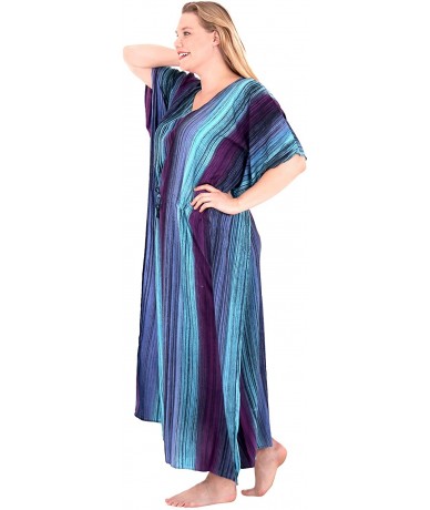 Cover-Ups Women's Loose Caftan Swimsuit Cover Up Beach Casual Dress Hand Tie Dye - Autumn Purple_l260 - CP129WXD0W7 $45.79