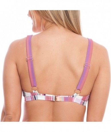 Tops Women's Lace Up Cami Bikini Top The Emily Sustainable Eco-Friendly Swimsuit - Sunset Multi Stripe - CY18CRM9U5X $42.28