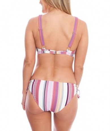 Tops Women's Lace Up Cami Bikini Top The Emily Sustainable Eco-Friendly Swimsuit - Sunset Multi Stripe - CY18CRM9U5X $42.28