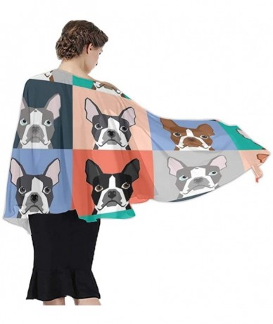 Cover-Ups Women's Swimwear Cover Ups- Summer Vacation Beach Sarong Soft Shawl Wrap - Boston Terriers Tile Bulldog Dog Set - C...