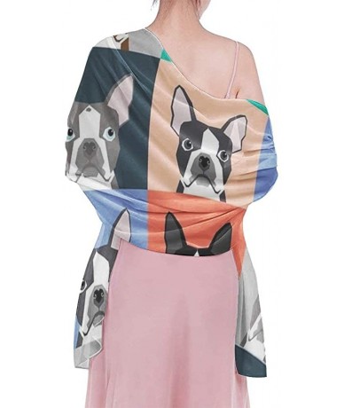 Cover-Ups Women's Swimwear Cover Ups- Summer Vacation Beach Sarong Soft Shawl Wrap - Boston Terriers Tile Bulldog Dog Set - C...