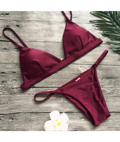 Sets Swimsuit xs for Petite Women Push-Up Padded Bra Beach Wear Ladies Bikini Set Sexy Tops Swimwear Separates - Wine - CD180...