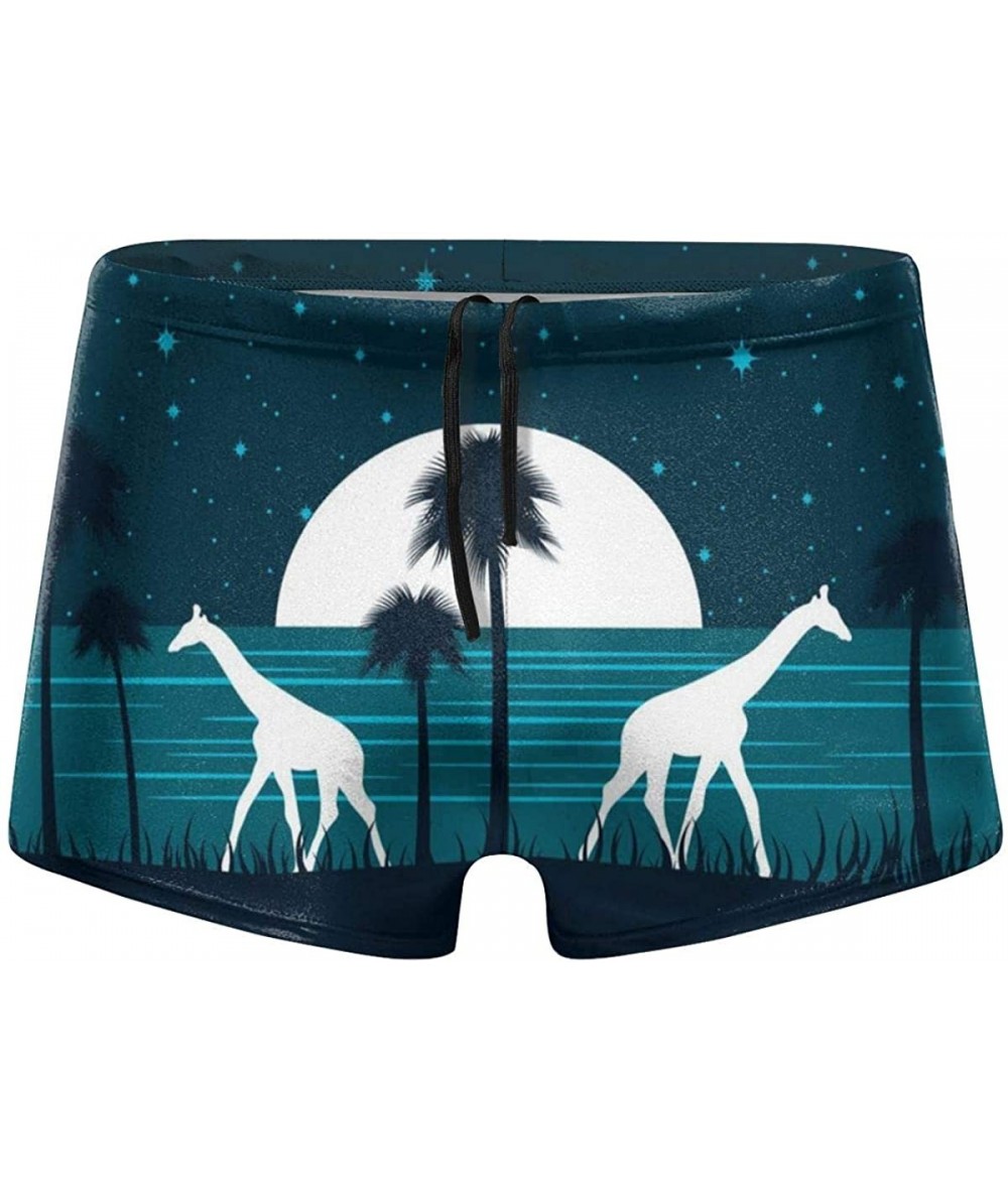 Briefs Giraffe On The Shore at Night with A Full Moon Men's Swimwear Funny Swim Boxer Briefs Quick Dry Swimming Shorts - Gira...