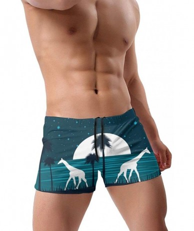 Briefs Giraffe On The Shore at Night with A Full Moon Men's Swimwear Funny Swim Boxer Briefs Quick Dry Swimming Shorts - Gira...