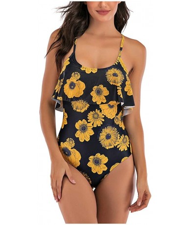 Sets Teen Girls Floral Printed One Piece Monokini Bathing Suits V Neck Ruffles Bikini Set Swimwear - Aa1 - CR199U0CKIL $28.70