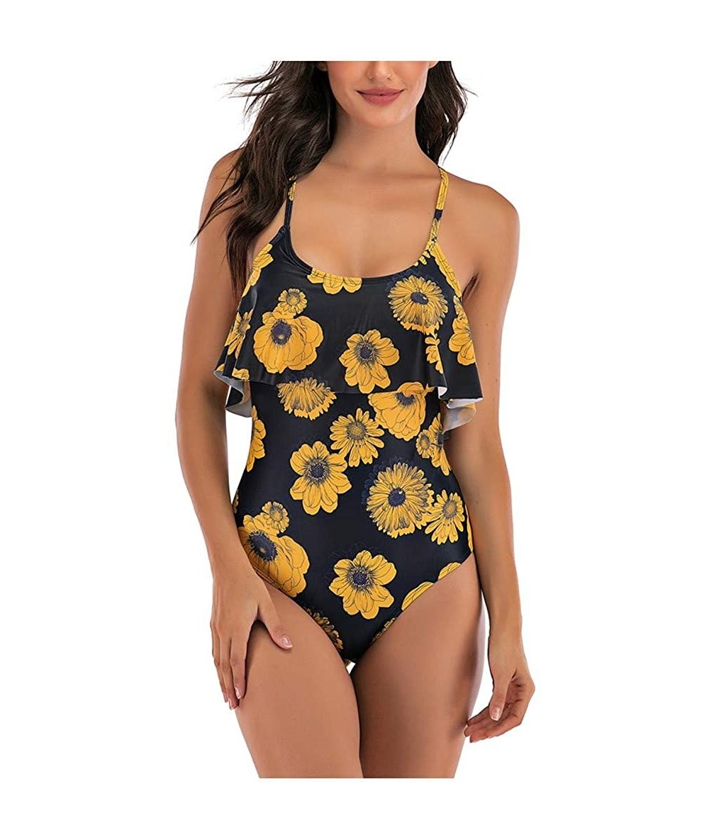 Sets Teen Girls Floral Printed One Piece Monokini Bathing Suits V Neck Ruffles Bikini Set Swimwear - Aa1 - CR199U0CKIL $28.70