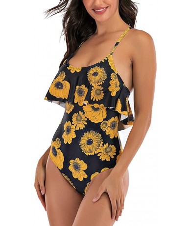 Sets Teen Girls Floral Printed One Piece Monokini Bathing Suits V Neck Ruffles Bikini Set Swimwear - Aa1 - CR199U0CKIL $28.70