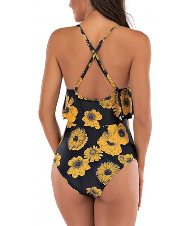 Sets Teen Girls Floral Printed One Piece Monokini Bathing Suits V Neck Ruffles Bikini Set Swimwear - Aa1 - CR199U0CKIL $28.70