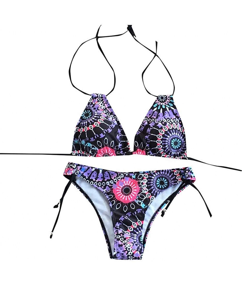 Sets Women Floral Print Bikini Set Swimming Two Piece Swimsuits Swimwear Beach Suit - Purple - C218UGH2399 $28.26