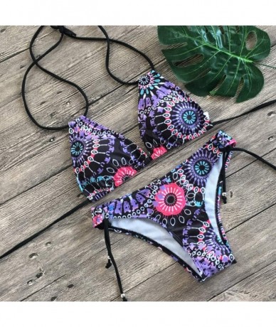 Sets Women Floral Print Bikini Set Swimming Two Piece Swimsuits Swimwear Beach Suit - Purple - C218UGH2399 $28.26