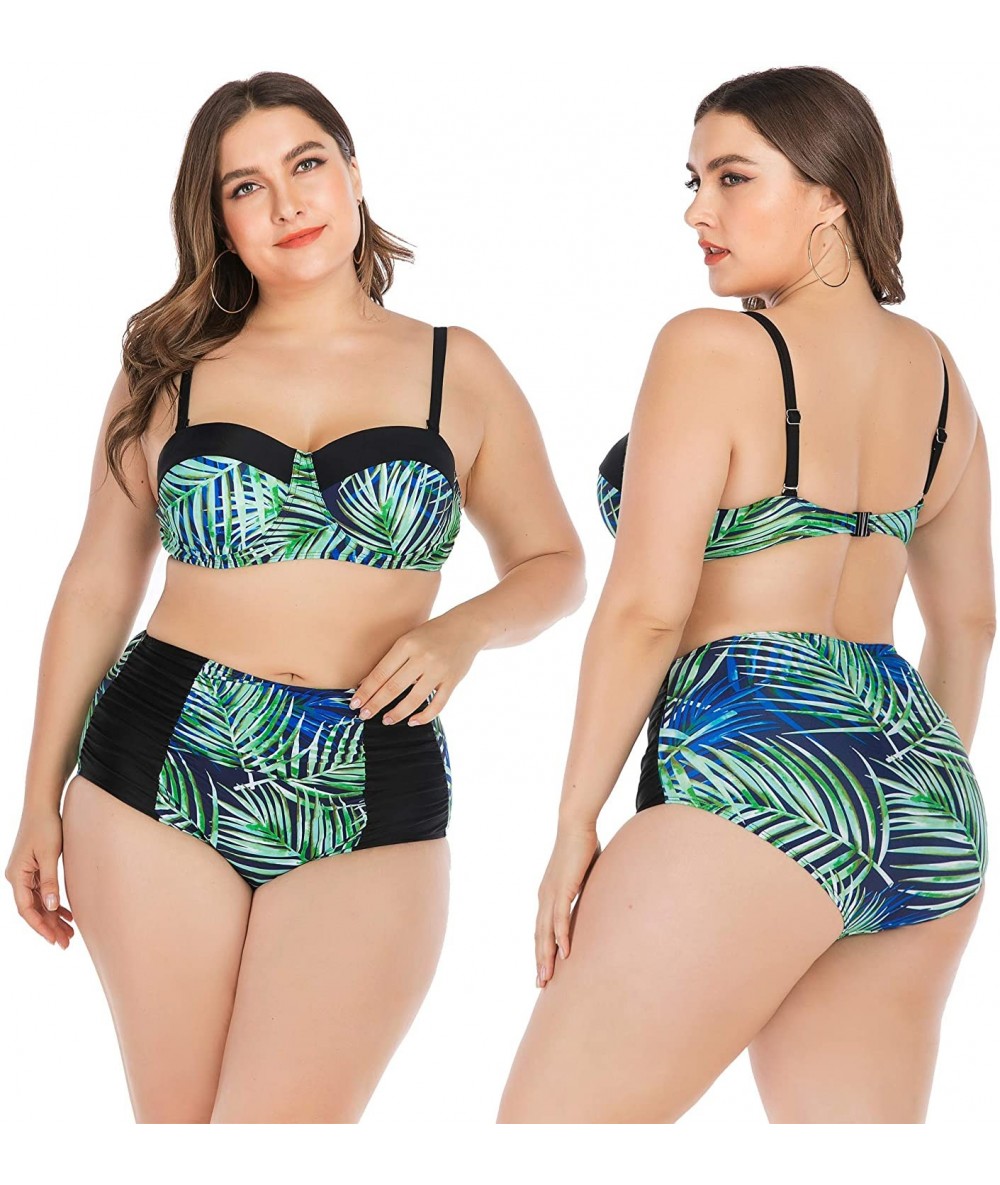 Sets Women Plus Size Swimsuits High Waist Strappy Floral Swimwear Push up Halter Neck Bikini Set mesh Two Piece Tummy Control...