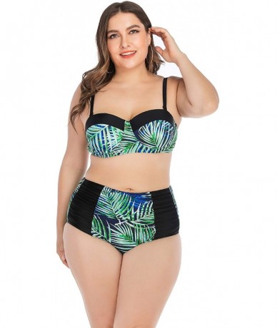 Sets Women Plus Size Swimsuits High Waist Strappy Floral Swimwear Push up Halter Neck Bikini Set mesh Two Piece Tummy Control...