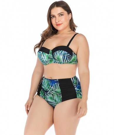 Sets Women Plus Size Swimsuits High Waist Strappy Floral Swimwear Push up Halter Neck Bikini Set mesh Two Piece Tummy Control...