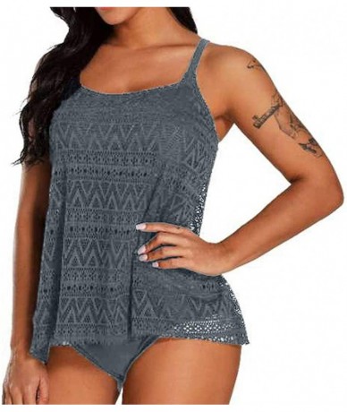 One-Pieces Women's Two Piece Tankini Padded Swimsuit Monokini Push Up Lace Bikini Set Bathing Suit Swimwear Beachwear - Gray ...