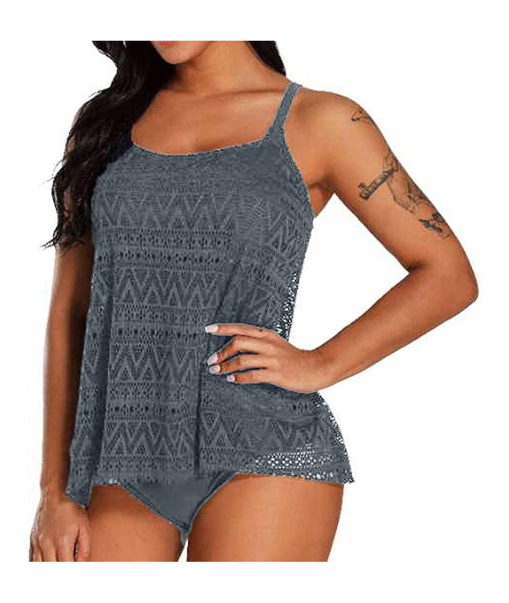 One-Pieces Women's Two Piece Tankini Padded Swimsuit Monokini Push Up Lace Bikini Set Bathing Suit Swimwear Beachwear - Gray ...