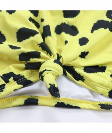 Sets Women's Short Sleeve Bikini Set Sport Swimsuit Top High Cut Thong Bottom - Yellow Leopard-yb1914 - CI18H8CSA8U $47.19