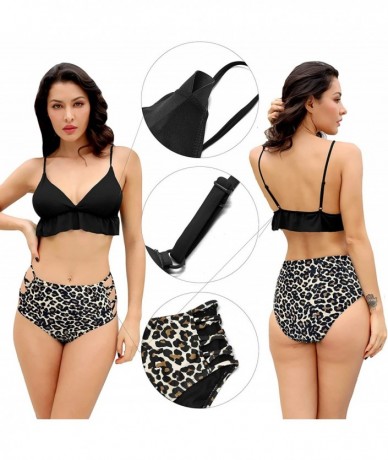 Sets Women's Ruffles Flounce Cute Bikini Two Piece Swimsuit Bathing Suits - Manhattan Black - D - C018SLGNSMC $42.16