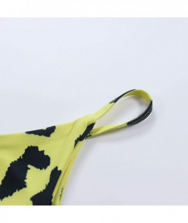 Sets Women's Short Sleeve Bikini Set Sport Swimsuit Top High Cut Thong Bottom - Yellow Leopard-yb1914 - CI18H8CSA8U $47.19