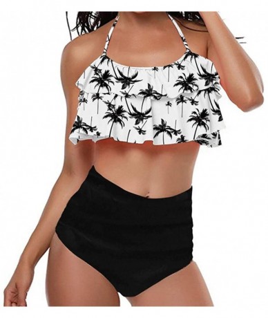 Board Shorts Swimsuit for Women Two Pieces Top Ruffled Backless Racerback with High Waisted Bottom Tankini Set - N1-black - C...