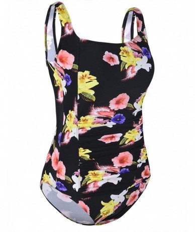 One-Pieces Women's One Piece Swimsuits Ruched Slimming Bathing Suits Modest Swimwear - Black Pink Floral - C118S5Z8SH3 $46.97